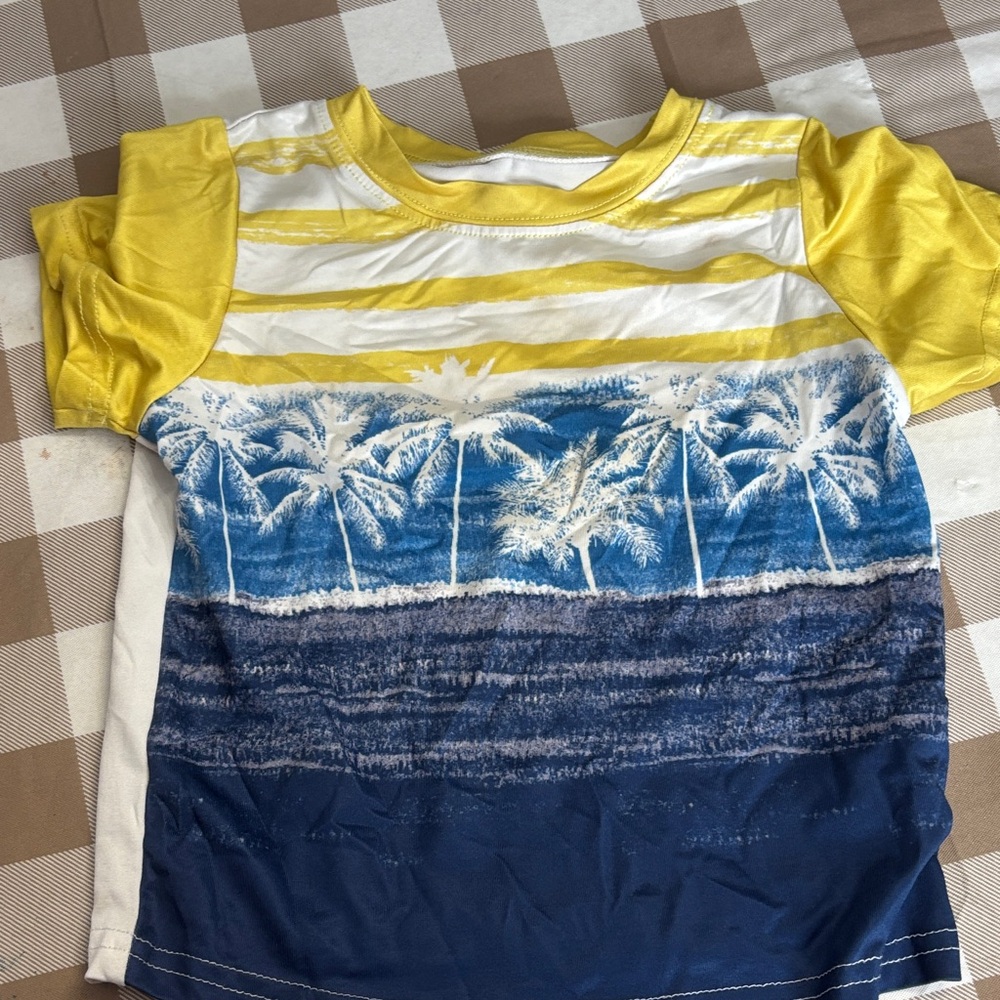 🟢10/$10 - Kids Tropical Print Shirt - Yellow and Blue
